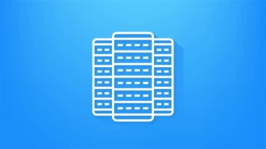 Veri merkezi. Ana bilgisayar servisi konsept pankartı, sunucu rafı. Sunucu odası konsepti, veri bankası merkezi. Hareket grafikleri.