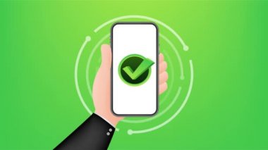 İşaretli akıllı telefon ya da baloncukta kene uyarısı. Onaylanmış bir seçim. Kontrol işaretini kabul et ya da onayla. Hareket grafikleri.