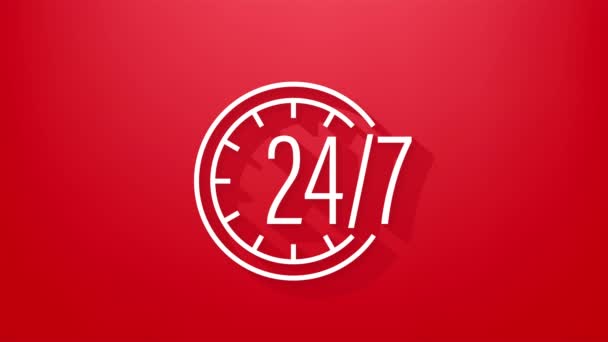 24-7 koncept služby. Otevřeno 24 hodin denně. Ikona podpůrné služby Pohybová grafika. — Stock video