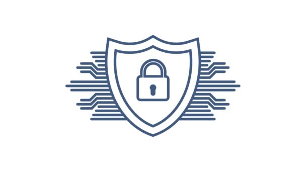 Logo cyberbezpieczeństwa z tarczą i znakiem kontrolnym. Tarcza bezpieczeństwa. Grafika ruchowa. — Wideo stockowe