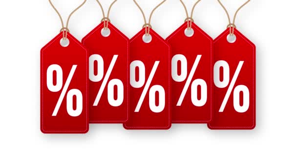 Video hänger taggar Försäljning röd procent. Rörlig grafik. — Stockvideo