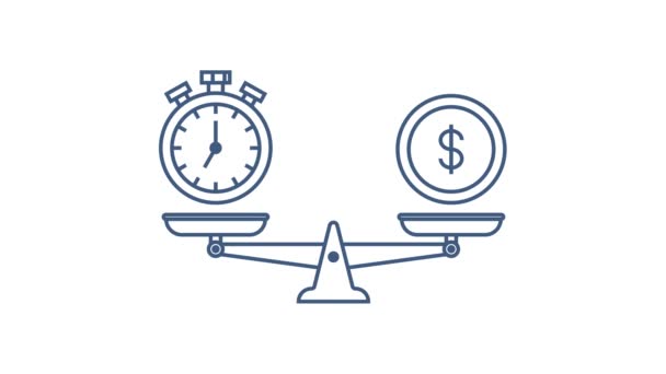 Tempo é dinheiro em escala ícone. Dinheiro e equilíbrio de tempo em escala. Gráficos de movimento. — Vídeo de Stock