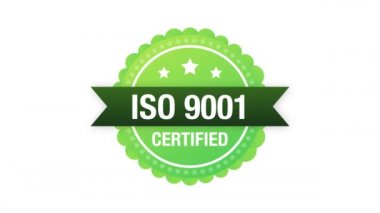 ISO 9001 sertifikalı rozet, simge. Sertifika damgası. Hareket grafikleri.
