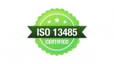 ISO 13485 sertifikalı rozet, ikon. Sertifika damgası. Hareket grafikleri.