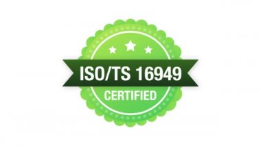 ISO TS 16949 sertifikalı rozet, ikon. Sertifika damgası. Hareket grafikleri.
