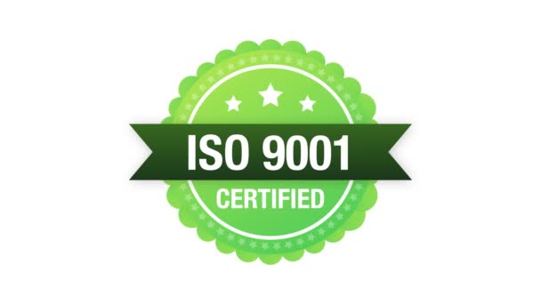 ISO 9001 Certifierad bricka, ikon. Certifieringsstämpel. Rörlig grafik. — Stockvideo