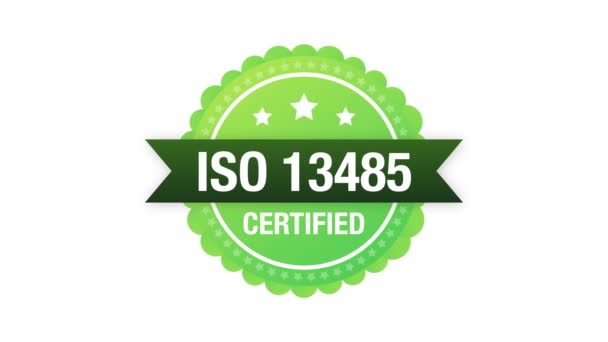 ISO 13485 Insignia certificada, icono. Sello de certificación. Gráficos en movimiento. — Vídeos de Stock