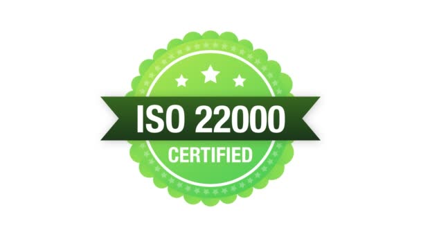 ISO 22000 zertifiziertes Abzeichen, Symbol. Zertifizierungsstempel. Bewegungsgrafik. — Stockvideo