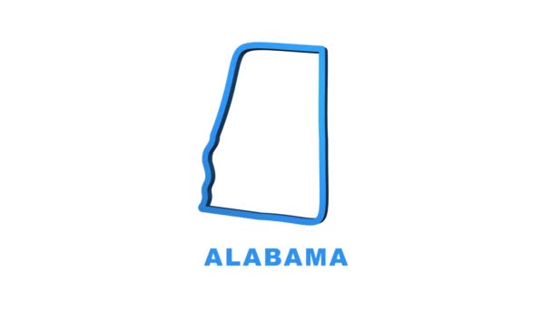 Neon Map of Alabama State Spojené státy americké, Alabama outline. Modrý zářící obrys. Pohybová grafika. — Stock video