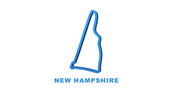 Neon Karte von New hampshire State Vereinigte Staaten von Amerika, Alabama umreißen. Blauer glühender Umriss. Bewegungsgrafik. — Stockvideo