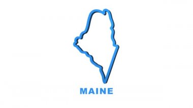 Maine State 'in Neon Haritası Amerika Birleşik Devletleri, Alabama ana hatları. Parlak mavi çizgiler. Hareket grafikleri.