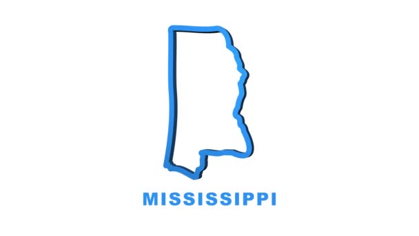 Mapa animado de línea que muestra el estado de Mississippi desde el estado unido de América. Gráficos en movimiento. — Vídeos de Stock