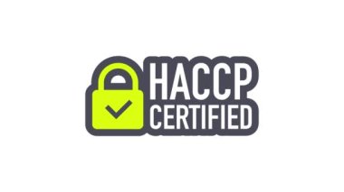 Beyaz arka planda HACCP sertifikalı simge. Hareket grafikleri.