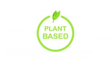 Bitki bazlı etiket. Düz simge. Sağlıklı yemek posteri. Taze ekolojik. Bitki sembolü, rozet, logo. Hareket grafikleri.