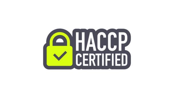 Icono certificado HACCP sobre fondo blanco. Gráficos en movimiento. — Vídeos de Stock