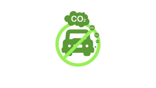 Señal de emisiones de CO2 de parada ecológica sobre fondo blanco. Gráficos en movimiento. — Vídeo de stock