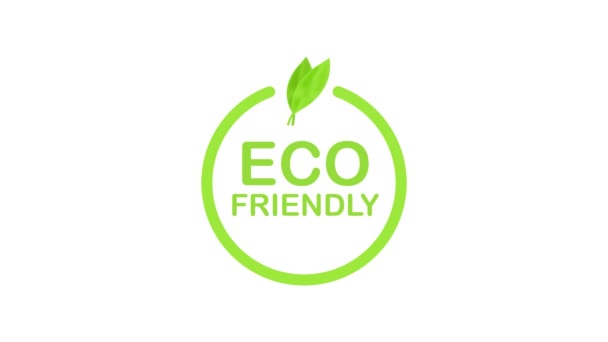 100 Eco etiqueta etiqueta de hoja verde amigable. Gráficos en movimiento. — Vídeos de Stock
