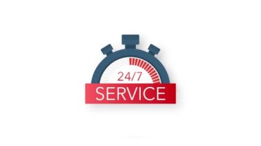 7 / 24 hizmet kavramı. 7 / 24 açık. Servis simgesini destekle. Hareket grafikleri.