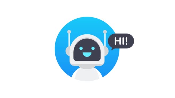 Chat Bot с помощью "топа", виртуальной помощницы робота или мобильных приложений. Бот голосовой поддержки. Онлайн-поддержка бота. Графика движения. — стоковое видео