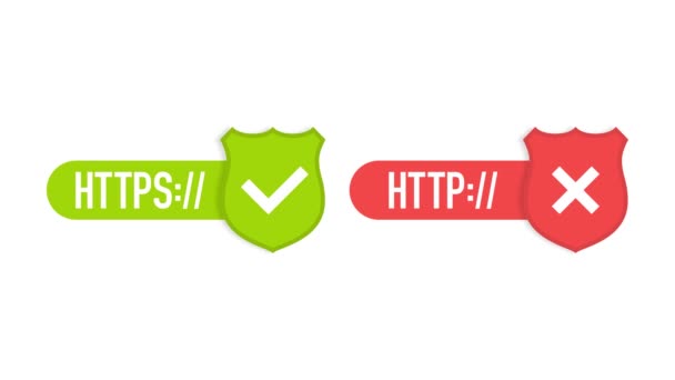 Protocolos http y https en escudo, sobre fondo blanco. Gráficos en movimiento. — Vídeos de Stock