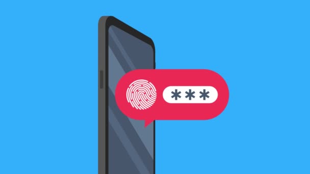 Двухэтапная иллюстрация аутентификации, плоский мультяшный смартфон и компьютерная безопасность логин или знак. Графика движения. — стоковое видео