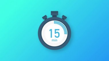15 dakika, kronometre simgesi. Stopwatch simgesi düz stil. Hareket grafikleri.