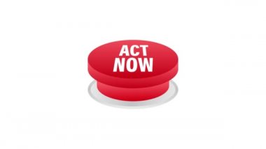 Kırmızı yuvarlak hareket şimdi beyaz arkaplanda düğme. Hareket grafikleri.