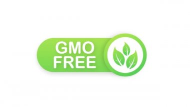 Yeşil renkli GDO 'suz amblem, rozet, logo, simge. Hareket grafikleri.