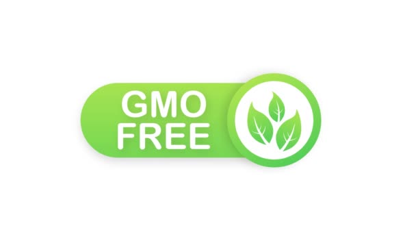 Green colored GMO free emblems, badge, logo, icon. Motion graphics. — Stock Video