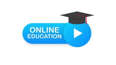 Çevrimiçi eğitim konsepti afişi. Çevrimiçi eğitim kursları. Eğitimler, e-öğrenme. Hareket grafikleri.