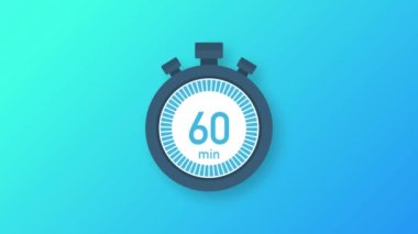 60 dakika, kronometre simgesi. Stopwatch simgesi düz stil. Hareket grafikleri.