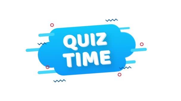 Quiz tijd logo met klok, concept van vragenlijst tonen zingen, quiz knop, vragen concurrentie. Bewegingsgrafiek. — Stockvideo