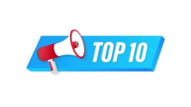 İlk 10 - Beyaz arka planda ilk 10 renkli etiket. Hareket grafikleri.
