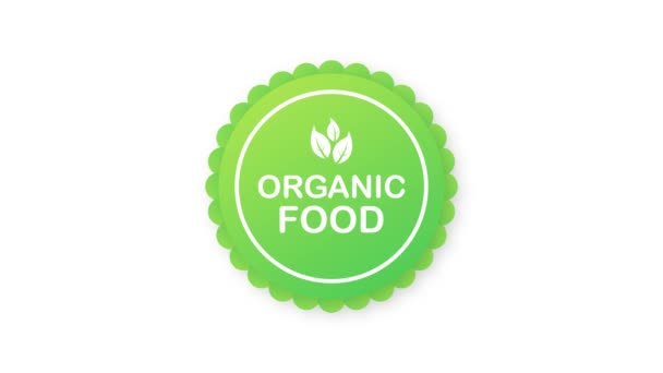 Organic food. Healthy food labels with lettering. Vegan food stickers. Organic food badge. Lettering Natural. Motion graphics. — Stock Video