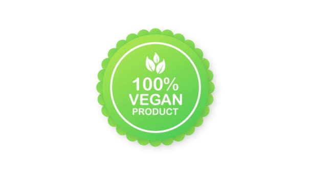 100 procent vegan product. Healthy food labels with lettering. Vegan food stickers. Organic food badge. Motion graphics. — Stock Video