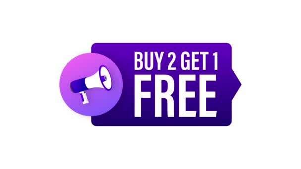 Koop 2 Ontvang 1 gratis, sale tag, banner design template. Bewegingsgrafiek. — Stockvideo