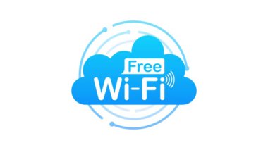 Bedava Wi-Fi bölgesi mavi simgesi. Ücretsiz kablosuz internet imza konsepti. Hareket grafikleri.