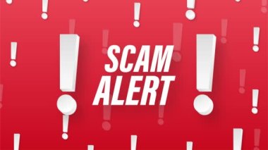 Kırmızı alarm pankartlı. Dikkat işareti. Siber güvenlik ikonu. Uyarı işareti çıkartması. Düz uyarı sembolü. Hareket grafikleri.