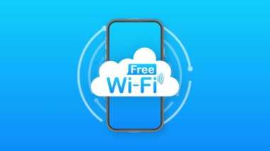 Bedava Wi-Fi bölgesi mavi simgesi. Ücretsiz kablosuz internet imza konsepti. Hareket grafikleri.
