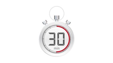 30 dakika, kronometre simgesi. Stopwatch simgesi düz stil. Hareket grafikleri.