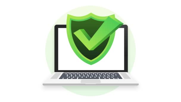 Laptop com marca de verificação ou notificação de marca na bolha. Escolha aprovada. Aceitar ou aprovar marca de verificação. Gráficos de movimento. — Vídeo de Stock