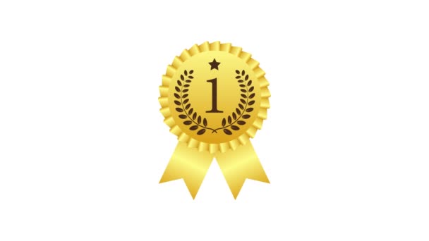 Medalha de Ouro. Distintivo Golden 1st Place. Fita premiada. Gráficos de movimento. — Vídeo de Stock