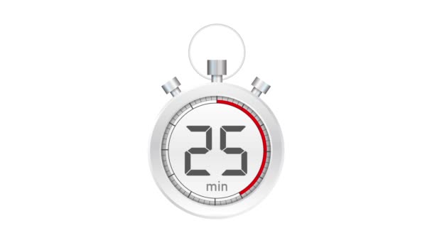 The 25 minutes, stopwatch icon. Stopwatch icon in flat style. Motion graphics. — Stock Video