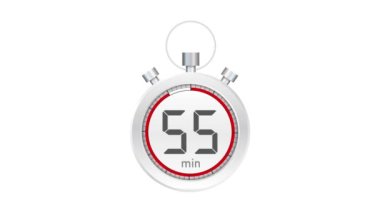 55 dakika, kronometre simgesi. Stopwatch simgesi düz stil. Hareket grafikleri.