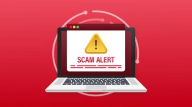 Dolandırıcılık alarmı. Hacker saldırısı, ağ güvenliği konsepti, sahtekarlık. Ağ ve internet güvenliği. Hareket grafikleri.