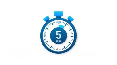 5 dakika, kronometre simgesi. Stopwatch simgesi düz stil. Hareket grafikleri.