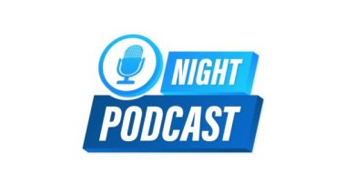 Gece Podcast simgesi, renk arkaplanında izole edilmiş düz izometrik bir sembol. Hareket grafikleri.