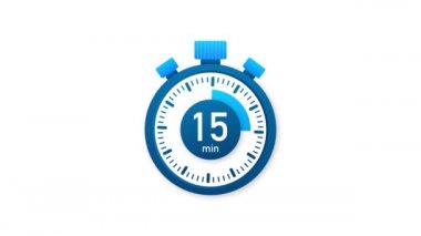 15 dakika, kronometre simgesi. Stopwatch simgesi düz stil. Hareket grafikleri.