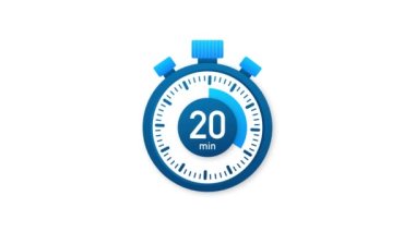 20 dakika, kronometre simgesi. Stopwatch simgesi düz stil. Hareket grafikleri.