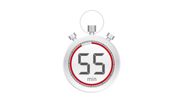 55 minut, stopky ikona. Ikona Stopwatch v plochém stylu. Pohybová grafika. — Stock video